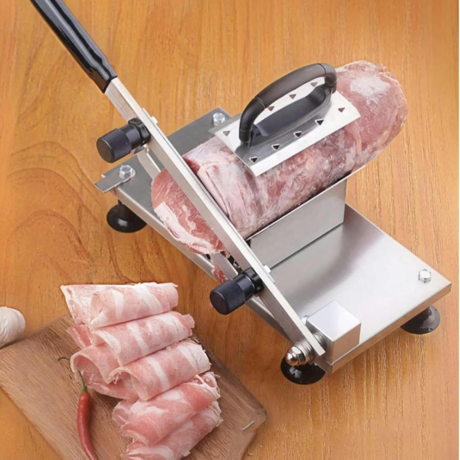Wzglod Meat Slicer Manual Meat Slicers, Stainless Steel Meat Cutter with 200mm Blade for Home Use Beef Mutton Roll Cheese Bacon Nougat Deli Hotpot