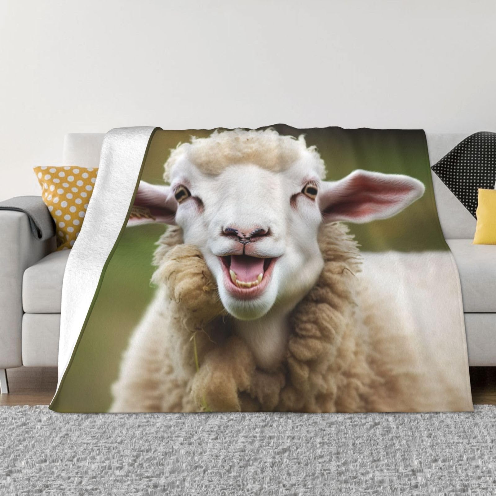 Couverture micro-polaire mouton 127x101 cm pour lit et canapé