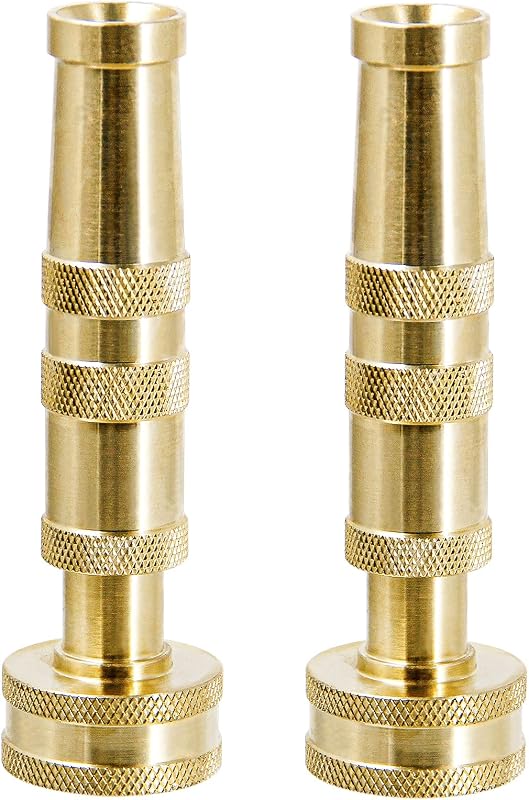 Twinkle Star Heavy-Duty Brass Adjustable Twist Hose Nozzle, 2 Pcs | 3/4” GHT Brass Garden Hose Nozzle, Adjustable Water Flow