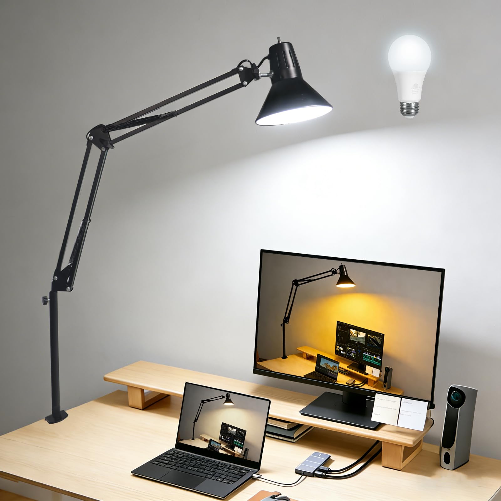 LED Desk Lamp Dimmable with Clamp Eye-Caring Clip on Lights for Home Office 3 Adjustable Color Temperature Extra