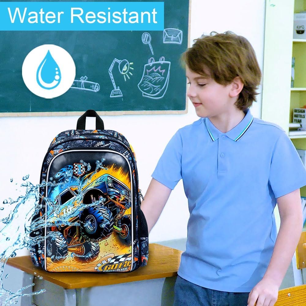 16" Truck Backpack for Boy, 3Pcs Car School Backpacks with Lunch Box, Kids Bookbag for Elementary Preschool Kindergarten(Black) - Image 5