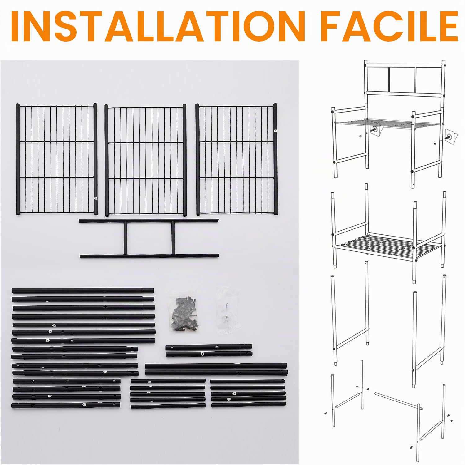 Meuble WC, Meuble Salle de Bain Rangement à 3 Niveaux, Étagère WC Autoportante en Métal, Rangement au-Dessus des Toilettes ou Lave-Linge Peu Gain de Place, Montage Facile Etagere, Noir