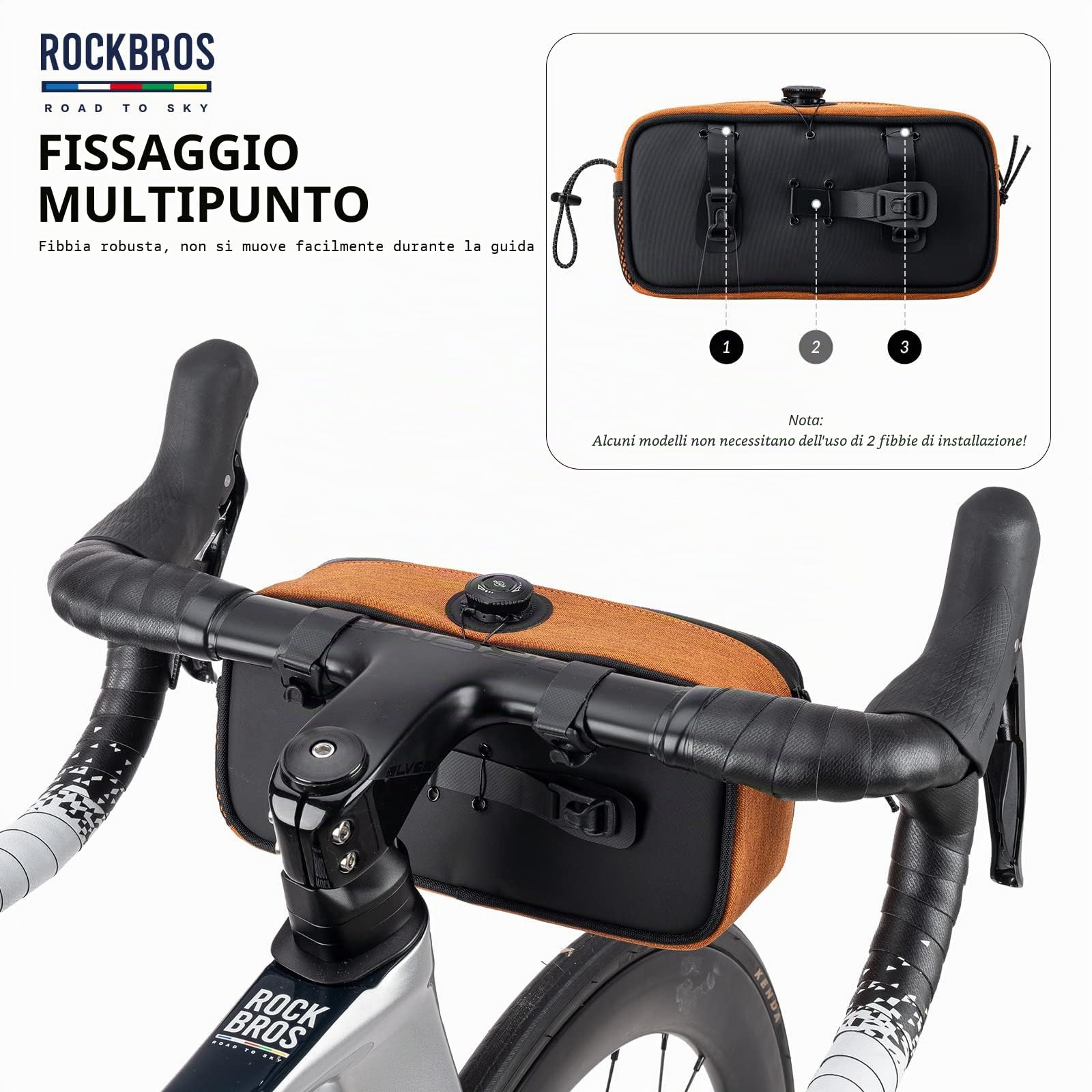 ROCKBROS Road to Sky Borsa Manubrio Bici, Borsa Anteriore Stabile Bicicletta, Grande Capacità 1.9L, Borsello Manubrio Riflettente per MTB, Bici da Corsa, Bici da Città, Accessori Bici