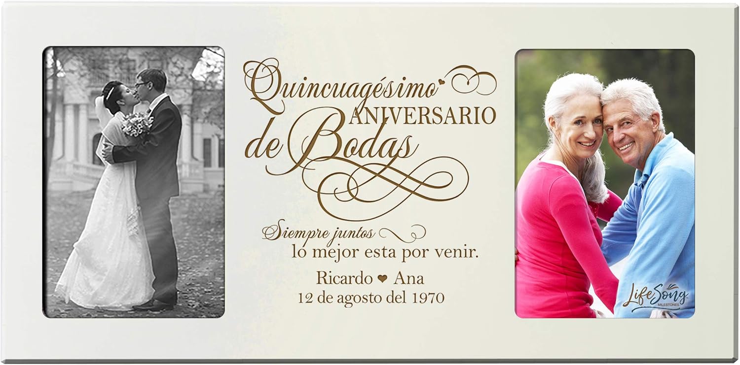 LifeSong Milestones Personalized 50th Anniversary Picture Frame Marriage Keepsake Gift with Spanish Verse - Fifty Years Wedding Gift for Parents Husband Wife Him Her Holds 2-4x6 Photo (Gray)