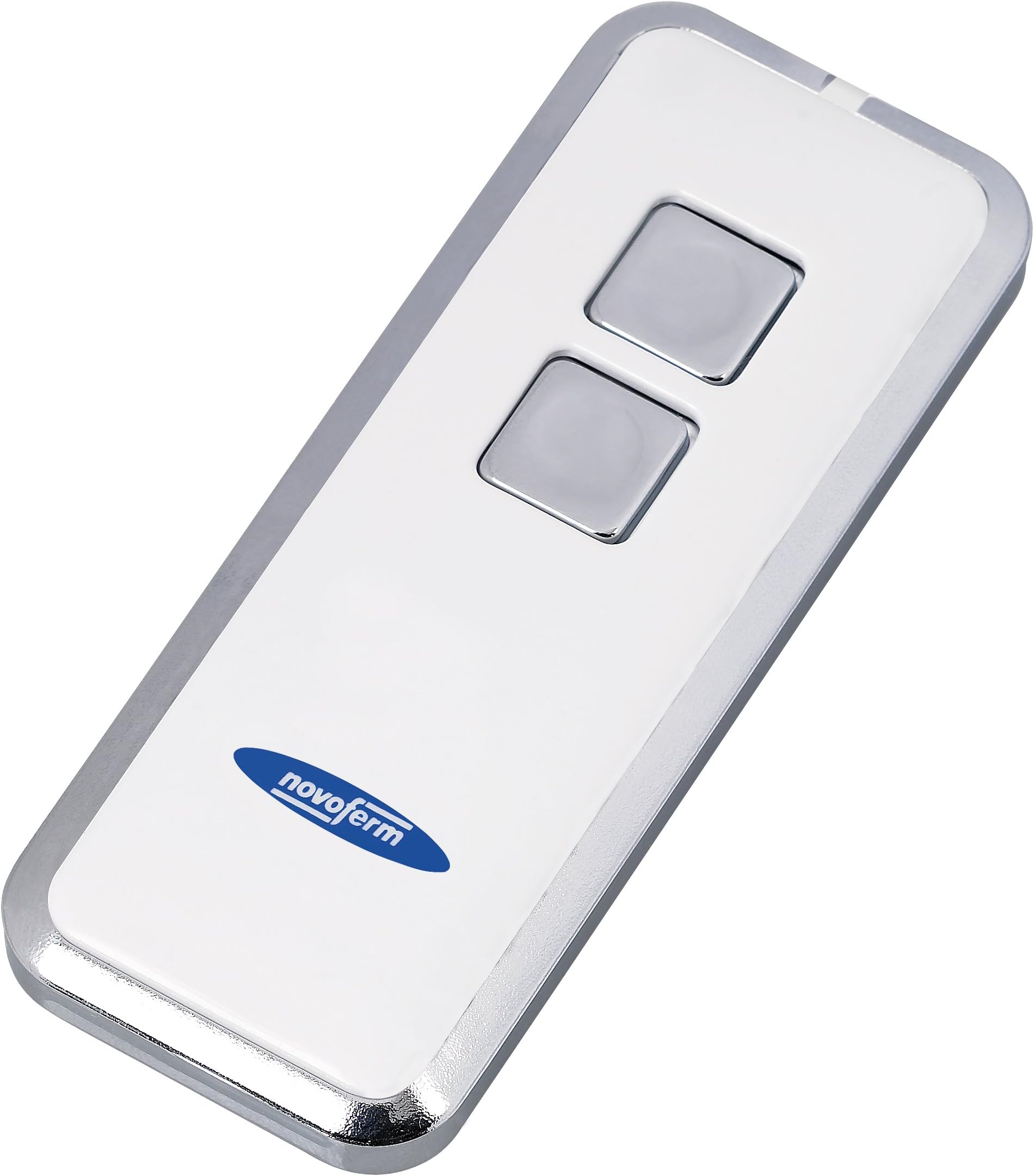 Garage Door Remote Control/Handheld Transmitter, Mini Novotron 522 Design, 2 Channel Transmitter with KeeLoq Change Code, 64 or More 128 bit encryption, 433 MHz Silver/White (Button Cell Included)