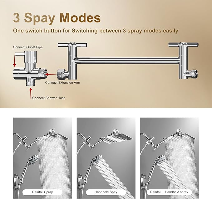 Combo de Cabezal de Ducha Lluvia 8" y Mano Ducha Multifunción, Cromo miniatura 6