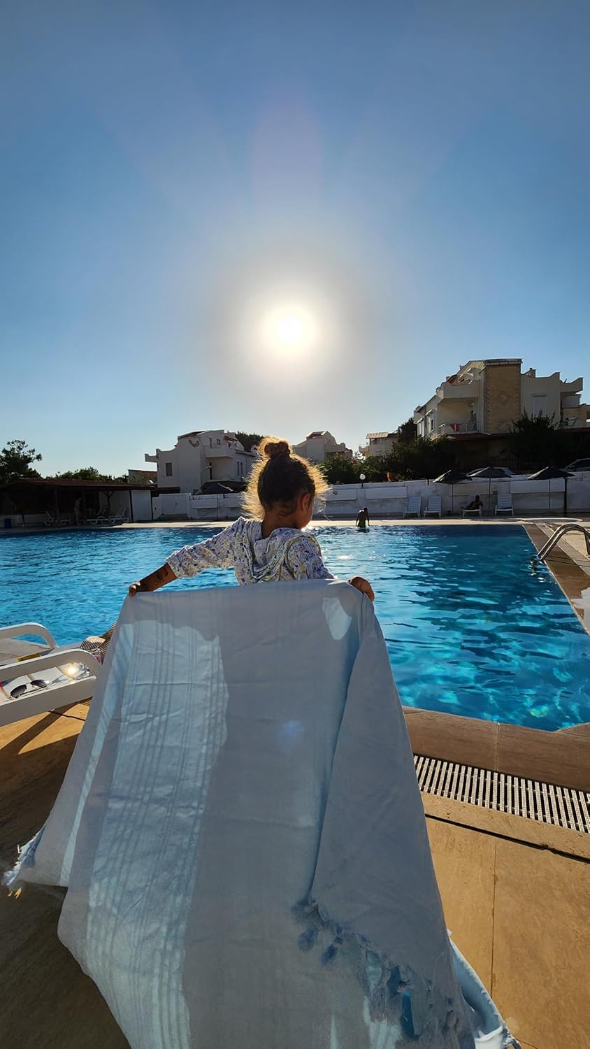 100% Cotton Classy Turkish Beach Towels Super Absorbent Lightweight Compact Sand Free Quick Dry Peshtemal for Travel Bath Gym Pool Yoga Blanket Shawl Sofa Cover Large Premium Effective (Blue, 36x75")