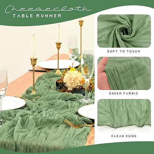 Miniatura 4 de Paquete de 12 caminos de mesa de gasa de 35 x 72 pulgadas de largo, camino de mesa de gasa semitransparente para decoración de bodas, despedidas de