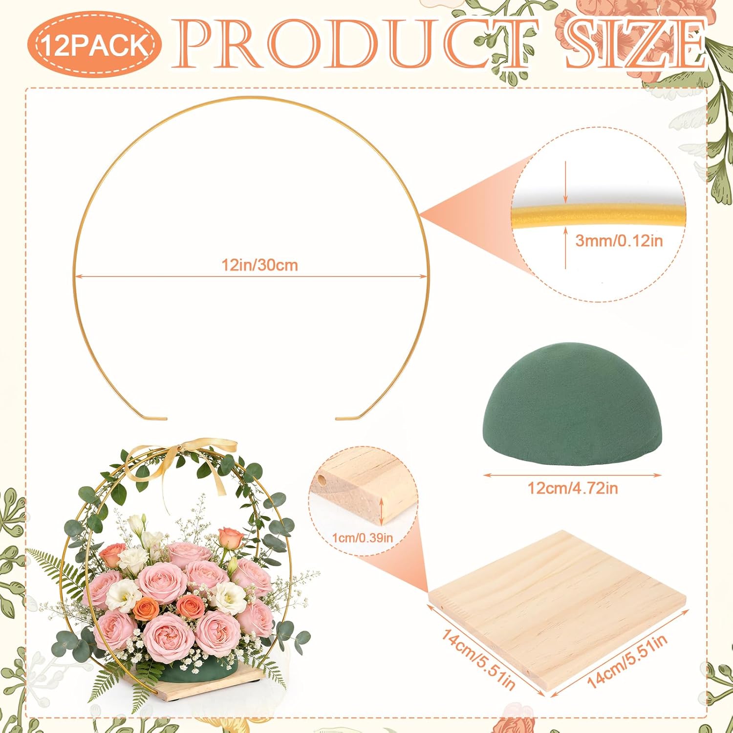 24Pack Double Floral Hoop Centerpiece for Tables 12'' Double Metal Floral Hoop Centerpieces with Stand Metal Rings for DIY Centerpiece with Foam for Table Decor Wedding Birthday Wreath Craft Party