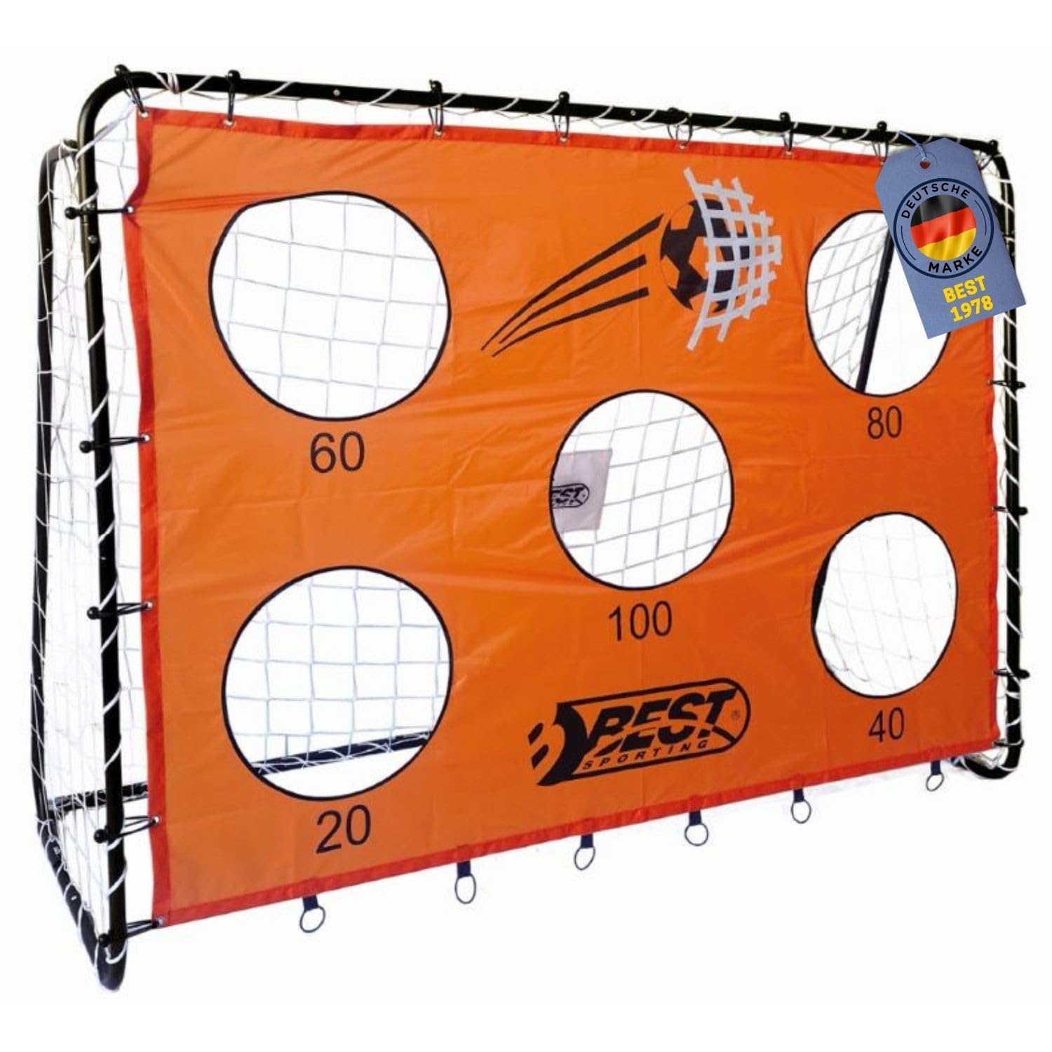 Best Sporting 2-in-1 Fußballtor mit Torwand Fan-Favorite | Fussball Tor mit 5 Schusslöchern (40cm), perfekt als Fussball Trainingszubehör - Punktesystem für spannende Turniere, 213 x 152 x 76 cm