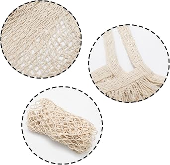 2 Pack Cotton Mesh Bags Reusable Washable Net Grocery Bags, Beige