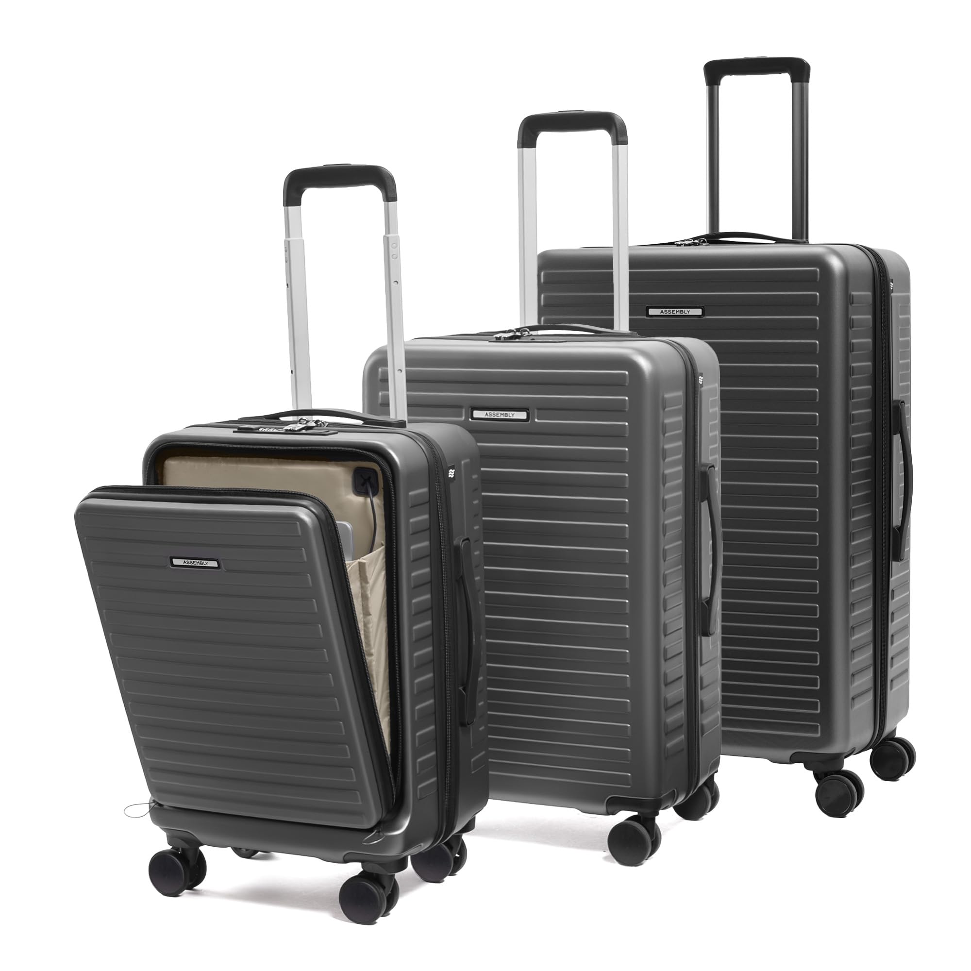 Assembly Stark Hard Luggage Set of 3 Trolley Bags (20 + 24 + 28 Inch), Unbreakable Polycarbonate Luggage Set, TSA Lock, Silent 8 Spinner Wheels, Hard Shell Travel Suitcase Set of 3 Grey