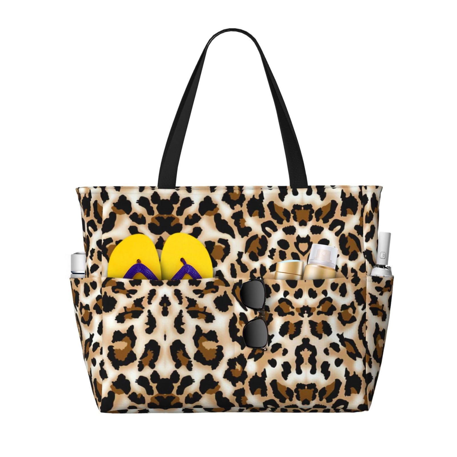 DRTGEDS Bolsas de playa de leopardo para mujer, bolsa de playa grande impermeable con cremallera, bolsa de playa para piscina, bolsa grande