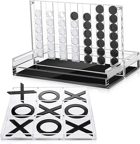 Juego de 2 juegos acrílicos de Tic Tac Toe y tablero de 4 en fila, juegos al aire libre para adultos y familia, juegos de mesa de estrategia para