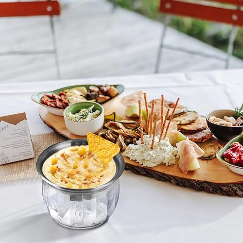 Miniatura 7 de Cuenco de inmersión refrigerado con tapa, cuenco de 22 onzas para servir refrigerado para fiestas, cuenco de inmersión en hielo con tenedor de acero