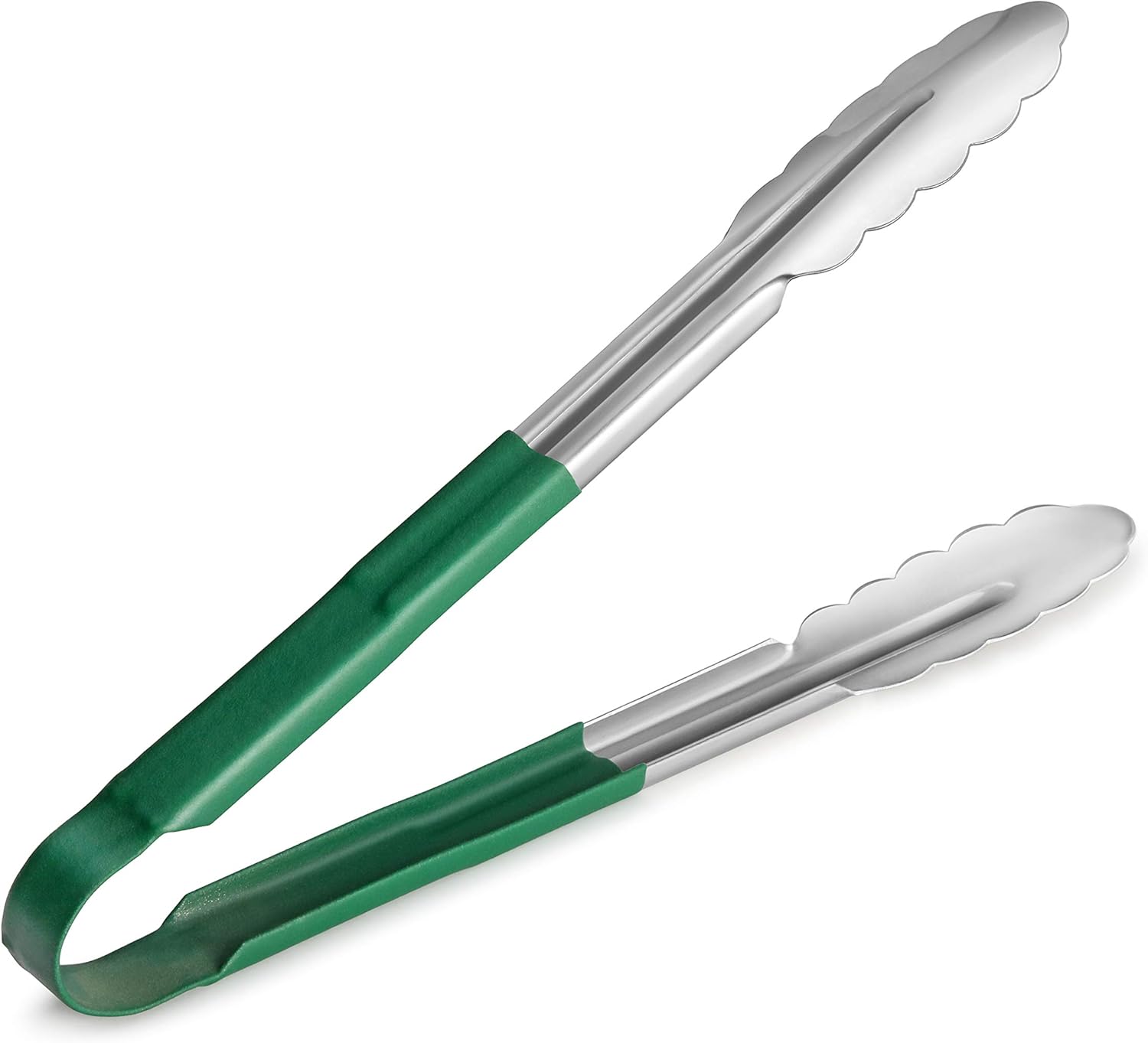 New Star Foodservice 35766 12-Inch Utility Spring Tongs, Stainless Steel, Vinyl Coated, Set of 12, Green