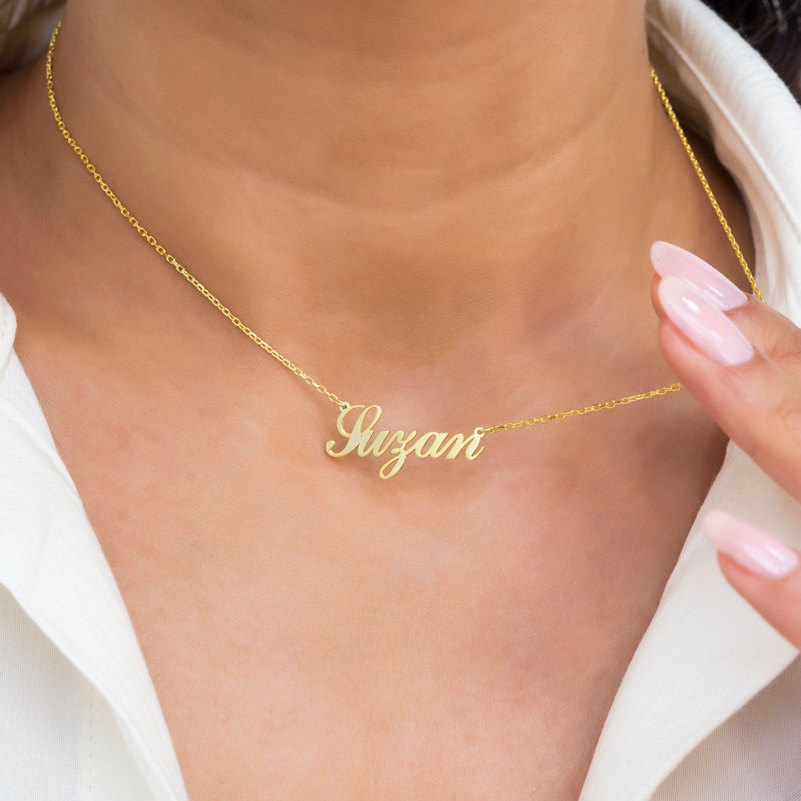 Personalizado collar con nombre placa con nombre collar oro para ella Día de la Madre Navidad