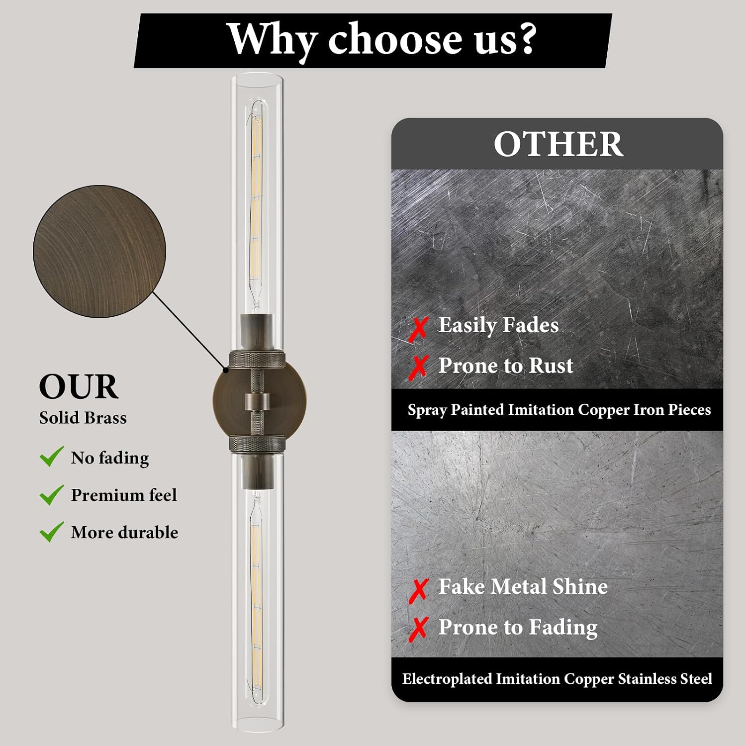 Condition photo showing New/Like New for knurled brass bathroom wall sconce - set of 2 luxury brushed antique gold sconces - modern linear tube vanity lights fixture with clear glass - dimmable indoor lighting for bedroom living room decor antique brass 2 pack