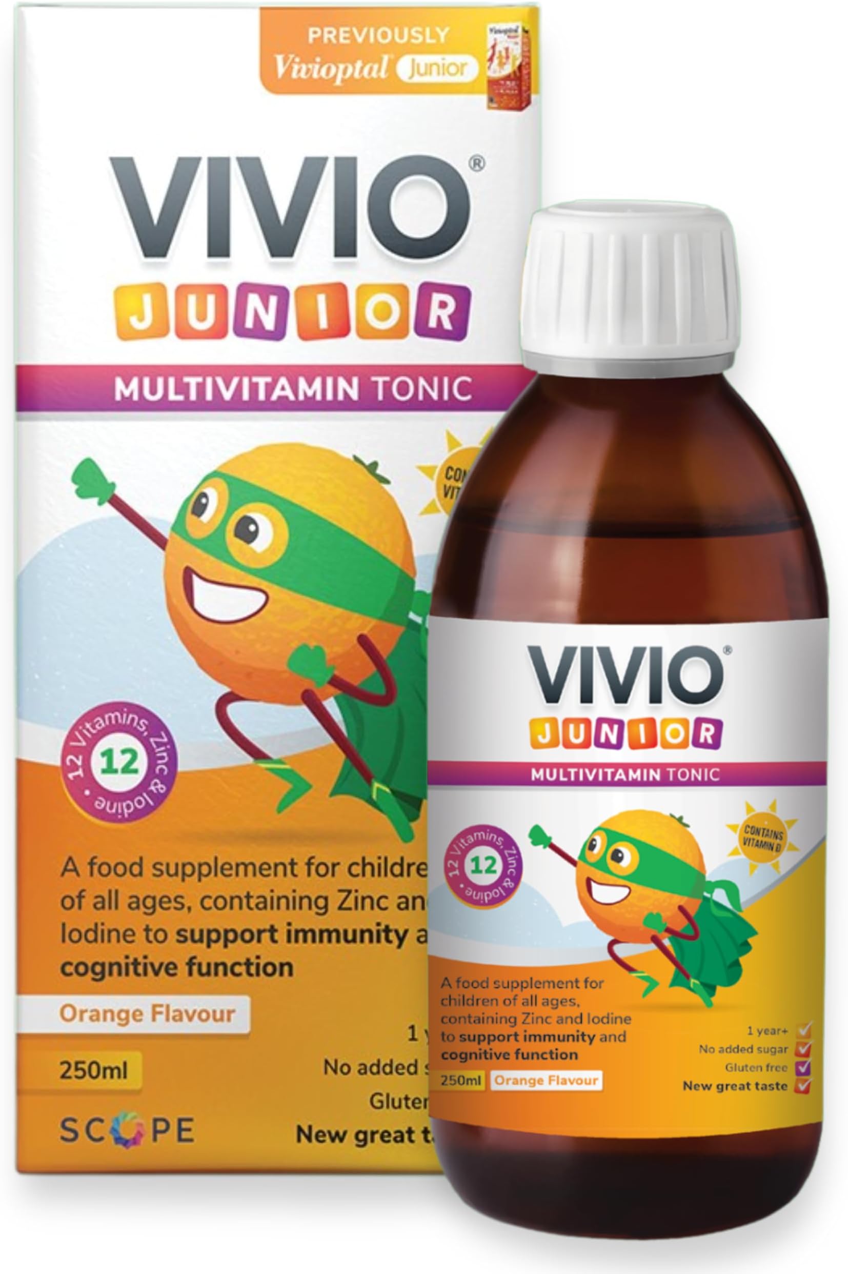 Multivitamin Tonic for Kids – 12 Added Vitamins Plus Zinc & Iodine to Support Your Child’s Immunity & Cognitive Function - Orange - 250ml