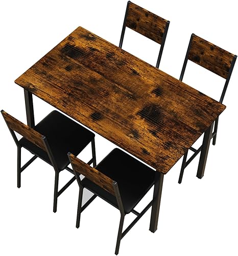 Miniatura 8 de 5 Metal and Wood Indoor Dinning Table Furniture Set for 4, Dining Table Chairs