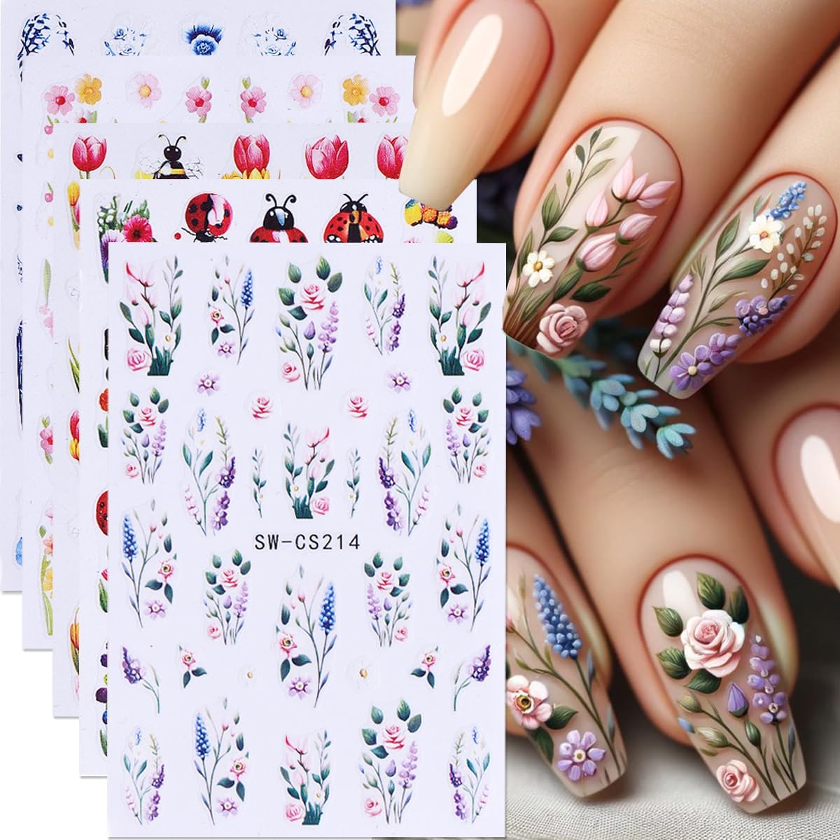 Amazon.com: Spring Flower Nail Art Stickers Decals 8PCS Flower ...