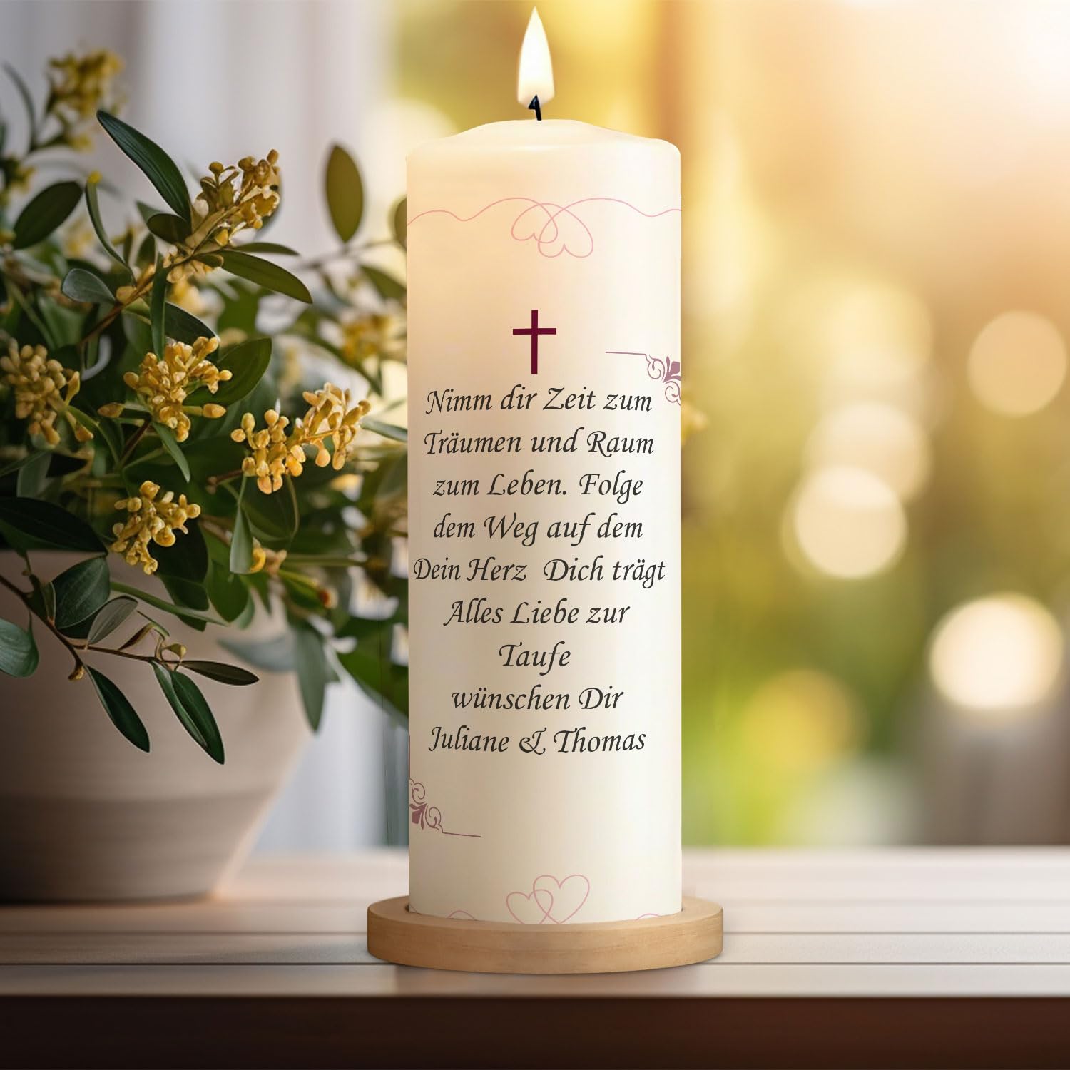 GRAVURZEILE Candela per battesimo a forma di croce con nome, data e battesimo – Candela di alta qualità 250/80 mm stampata brillante – regalo di battesimo personalizzato per ragazze e ragazzi – colore