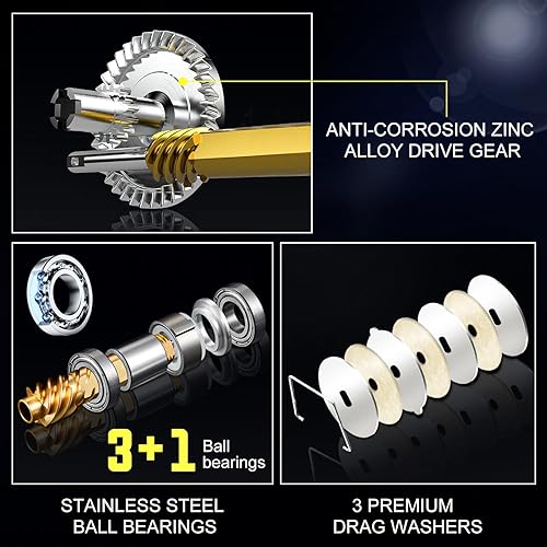 Miniatura 8 de Combo de caña de pescar Sougaiyang, combo de carrete de pesca con arrastre de 2 piezas con relación de engranajes de 3.8:1 y rodamientos 3+1,