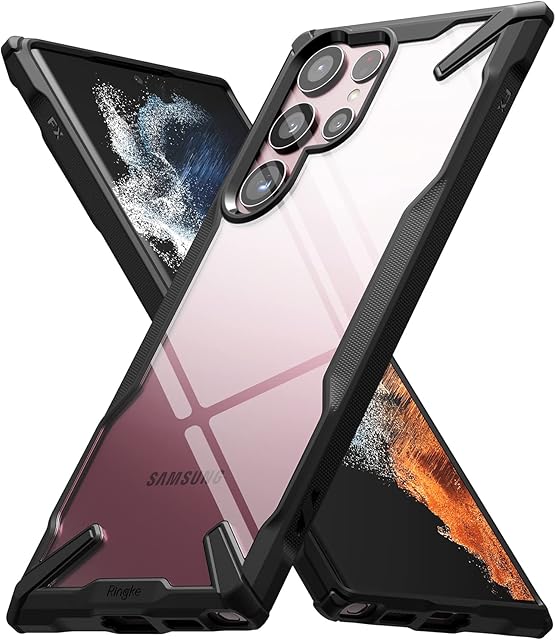 Ringke Fusion-X Compatible with Samsung Galaxy S22 Ultra 5G Case (2022), Clear Hard Back with Shockproof Enhanced Side Protective Bumper Phone Cover for S22 Ultra 6.8-Inch - Black