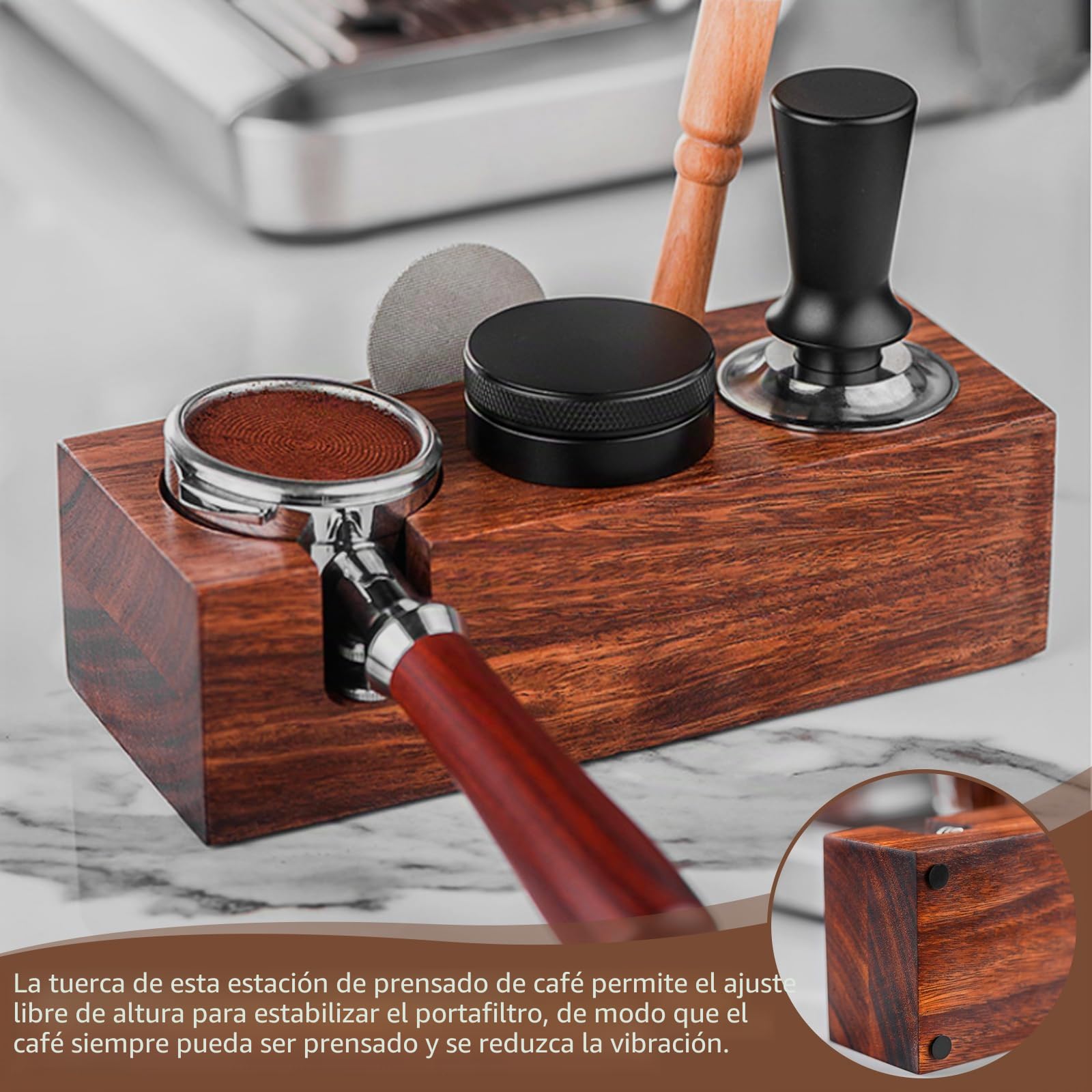 GBKDQQ Estación de prensado de 53 mm: estación de prensado de madera de nogal, accesorios para barista y cafetera espresso, estación de tamping para accesorios de espresso, con cojín de silicona