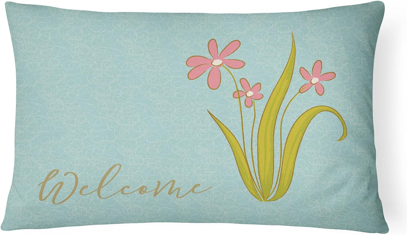 Caroline's Treasures BB8532PW1216 Flamingo Welcome Canvas Fabric Decorative Pillow Machine Washable, Indoor Outdoor Decorative Pillow for Couch, Bed or Patio, 12HX16W