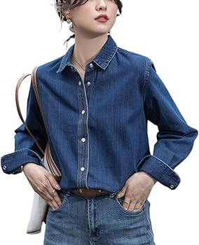 YSTHPED Spring and Autumn Denim Shirt Women's Retro Loose YSTHPED Spring and Autumn Denim Shirt Women's Retro Loose
