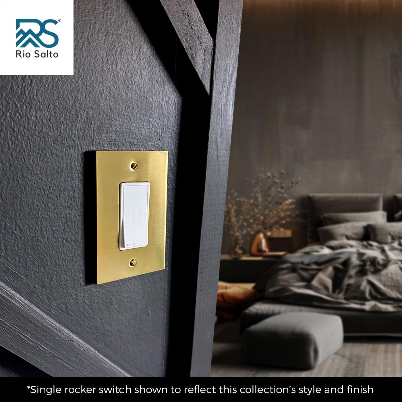 Rio Salto Modern Edge Metal Brass Gold Wall Outlet Cover Outlet Cover Duplex or Light Switch Plug Wall Plate Electric Outlet Covers Gold Receptacle Covers - Midsize 1 Gang 5-Pack