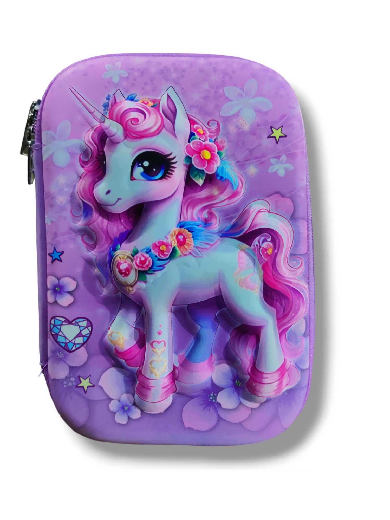 Premium 3D Embossed Unicorn Design Eva Cover Pencil Case Compartments, Pencil Pouch, Kids, Students, Stationery Box, Cosmetic Zip Pouch Bag (Multicolor)
