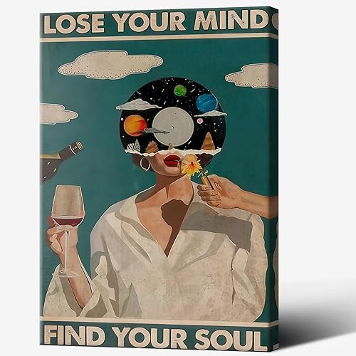 Póster retro con texto en inglés Lose Your Mind Find Your Soul, arte de pared inspirador para la salud mental, arte abstracto de música cósmica para