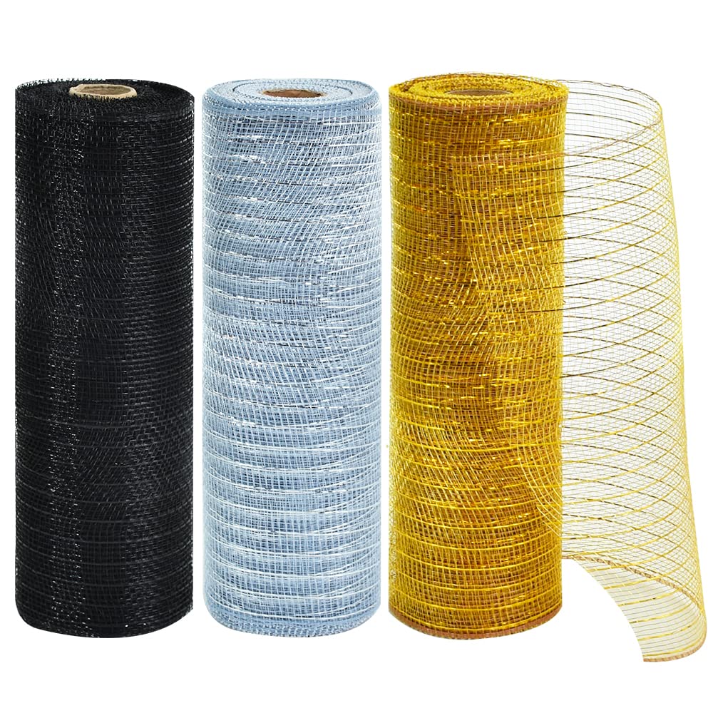  TONIFUL 4 Rolls 10 Inch Gold and Silver Metallic Color  Decorative Mesh Ribbbon Rolls, for Wreath Supplies Front Door Wreath Craft  Tree Decor Christmas NewYears Decoration (30ft/roll, 120ft/Set)