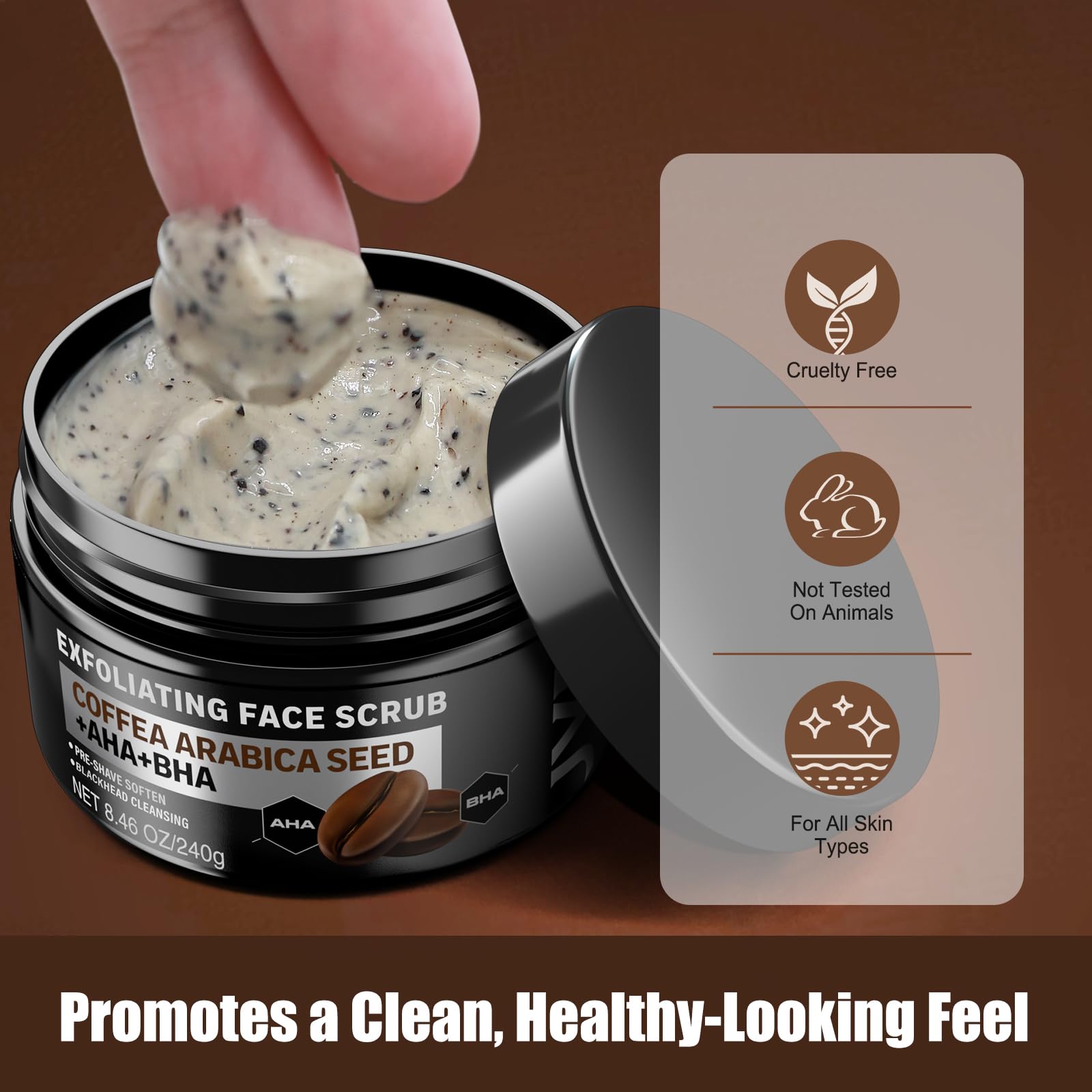 JVR Men's Facial Scrub with Coffee Extract, AHA & BHA