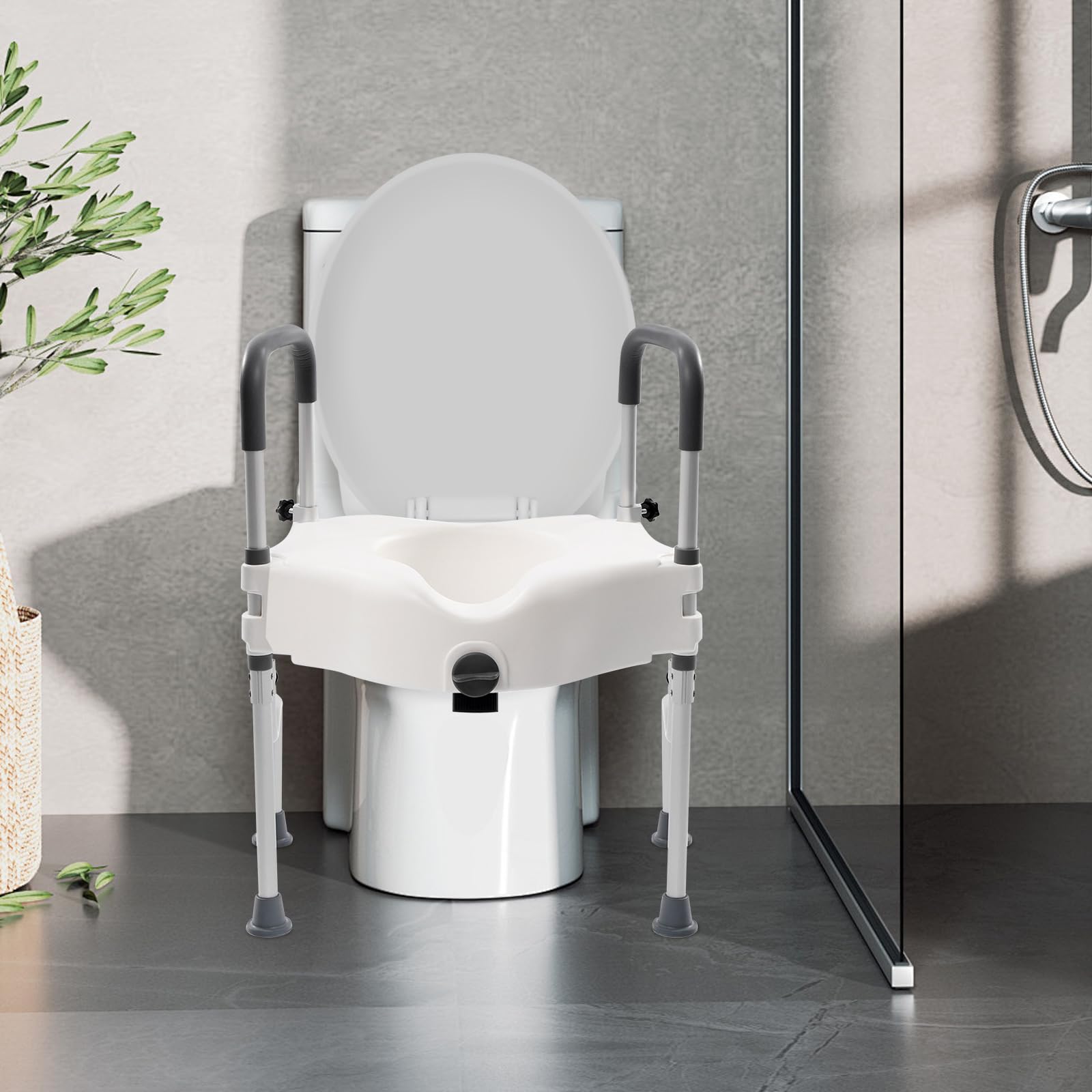 Rialzo per WC con braccioli, 3 in 1, portata 150 kg, supporto WC regolabile in altezza, in alluminio, per anziani, donne incinte e riconvalescenti
