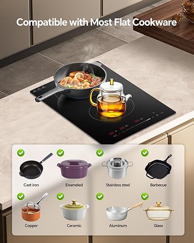 Miniatura 4 de Ranein Placa de cocina eléctrica con 2 quemadores, 12 pulgadas, 3000 W, 240 V, panel de cerámica, estufa eléctrica, múltiples protecciones de