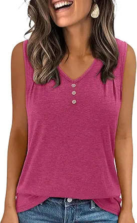 KISSMODA Tank Tops for Women Summer Casual Sleeveless Shirts Dressy Trendy V Neck Tunics Loose Notched Blouses S-3XL