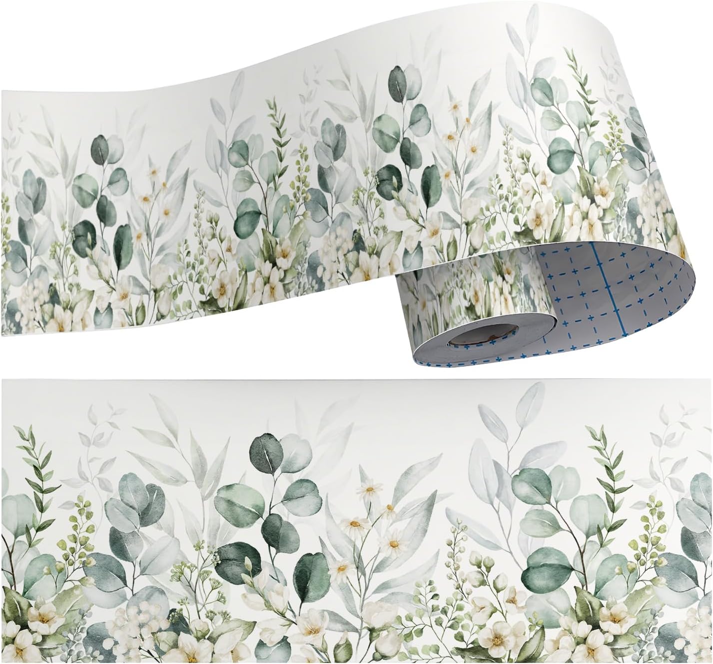 393"x4" Neutral Green Olive White Watercolor Flower Leaves Wallpaper Border Peel and Stick Wall Border Self Adhesive Removable Vinyl Trim for Living Room Bedroom Bathroom Kitchen Cabinet Decoration