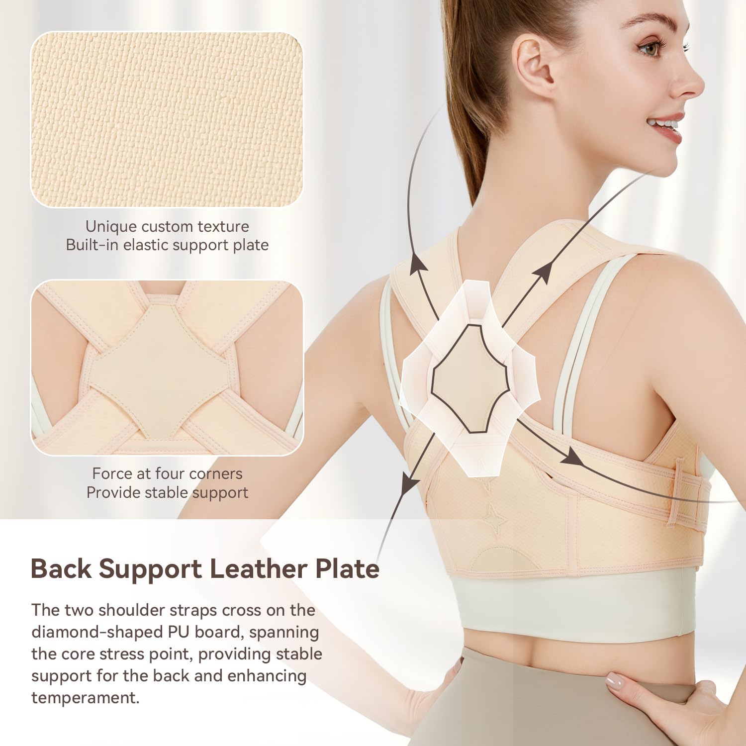 Posture Corrector Shoulders Back, beżowy, wygodny i oddychający, regulowany pasek dla kobiet do odciążenia szyi, ramion i górnej części pleców (S/M)