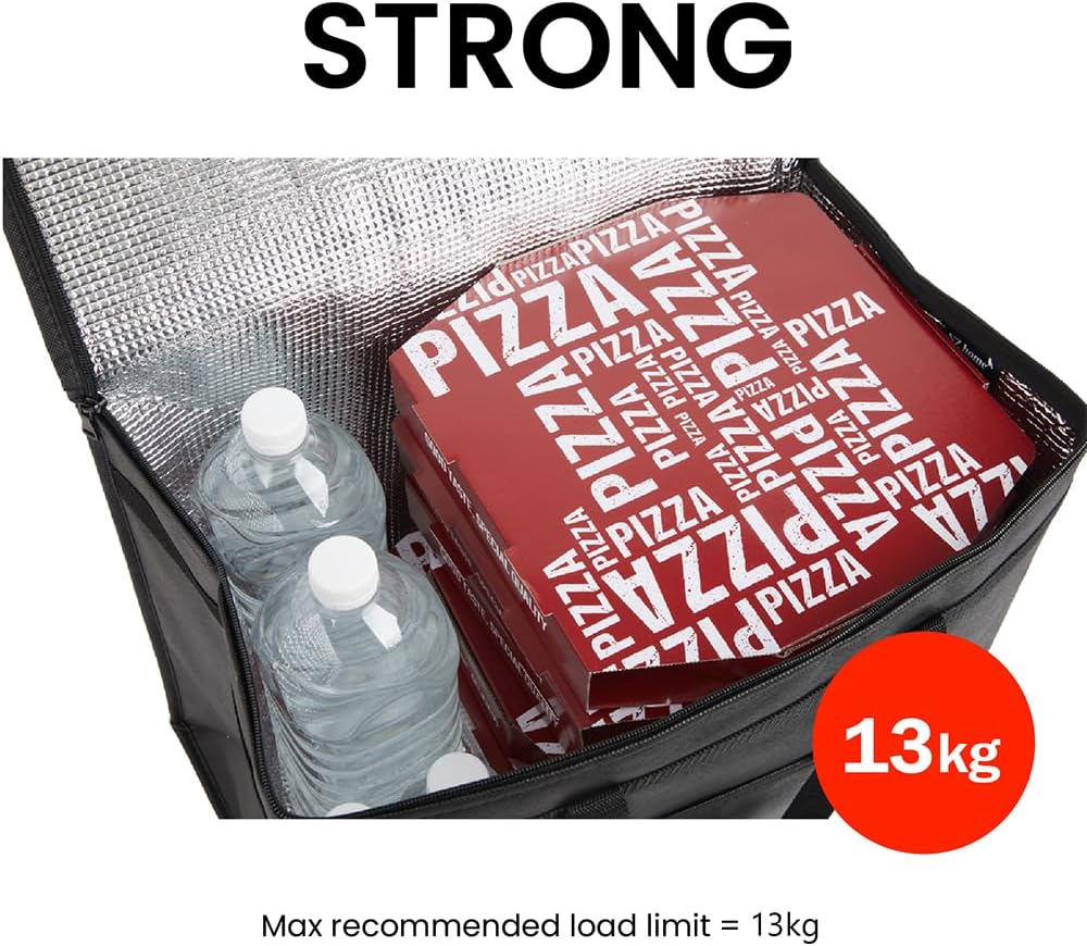 NZ home Insulated Bags for Food Delivery (XL Plus) Grocery Shopping Cooler Bag, Pizza Delivery, Hot & Cold Catering Tote, Reusable, Foldable & Heavy Duty (2 Pack, Black)