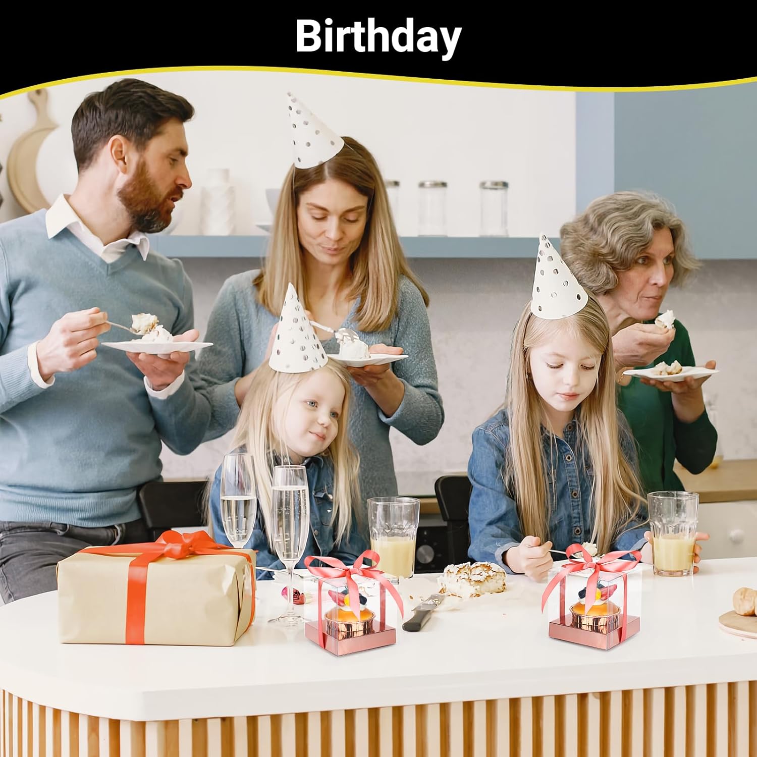 EUSOAR 50pcs Tall Cupcake Containers and 200pcs 4.5"x1.3" Disposable Sporks, Cupcake Carrier Storage for Cake Dessert, Transparent Cupcake Holder Carrier for Wedding Birthday Party Favor