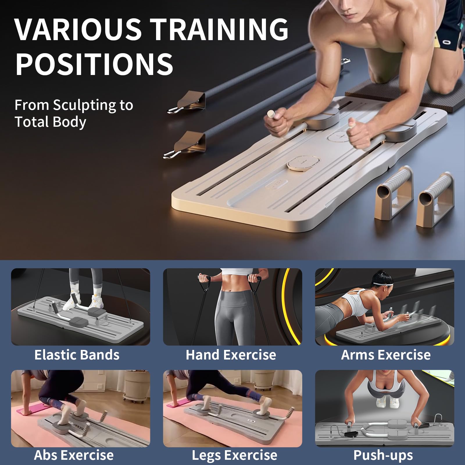 Pilates Reformer Board – Piastra multifunzione per esercizi addominali per forza core, equilibrio, flessibilità e allenamento a tutto il corpo, ideale per principianti e appassionati di fitness