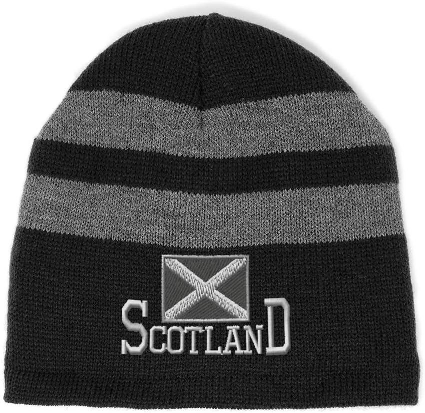 Speedy Pros Striped Beanie for Men & Women Scotland Flag Scottish Black Embroidery Acrylic Fleece Skull Cap Hats Black 1 Size