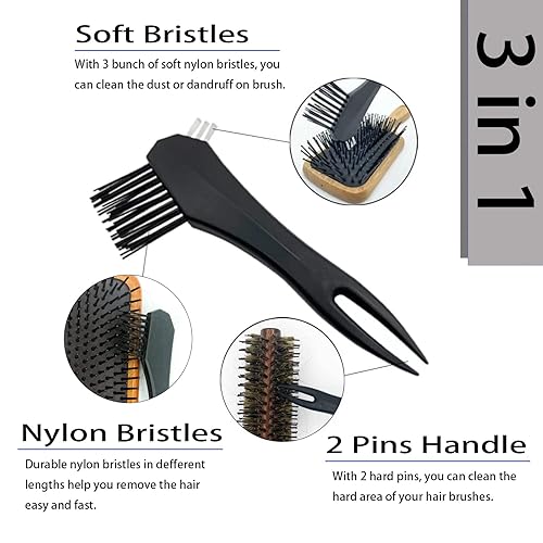 Miniatura 2 de Fiewmay 2 piezas de herramientas limpiadoras de cepillos de pelo, cerdas de nailon duro, kit de limpieza de cepillo para cepillo para quitar el