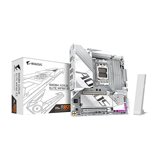 GIGABYTE B850M AORUS Elite WIFI6E ICE AMD AM5 mATX Motherboard, Support AMD Ryzen 9000/8000/7000 Series, DDR5, 12+2+2 Power Phase, 2X M.2, PCIe 5.0, USB-C, WIFI6E, 2.5GbE, EZ-Latch, 5-Year Warranty