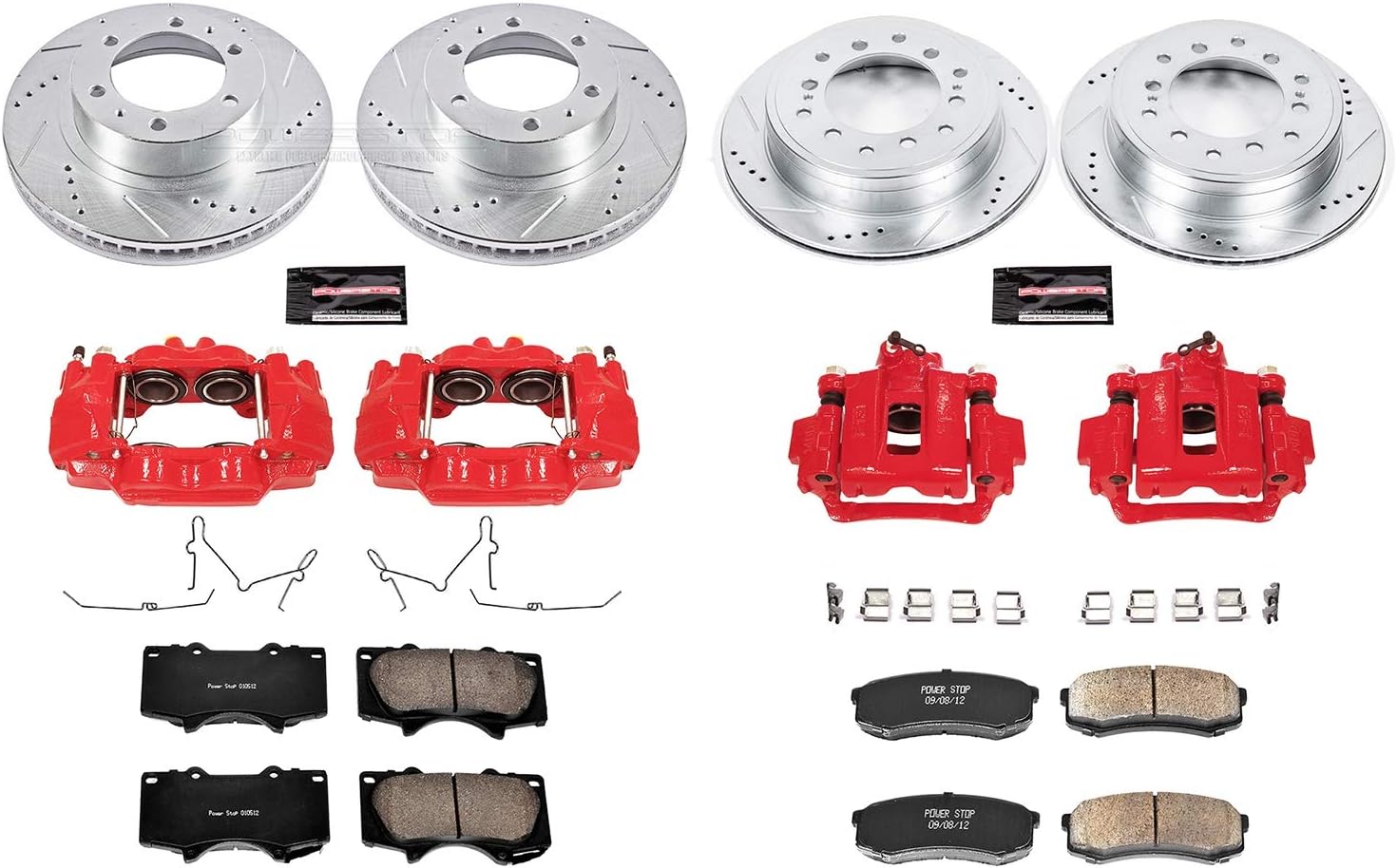 Power Stop KC5805 Z23 Evolution Sport Front & Rear Caliper Brake Kit- Brake Rotor, Carbon-Fiber Ceramic Brake Pads and Brake Caliper For Toyota FJ Cruiser 2010-2014 [Model Specific]