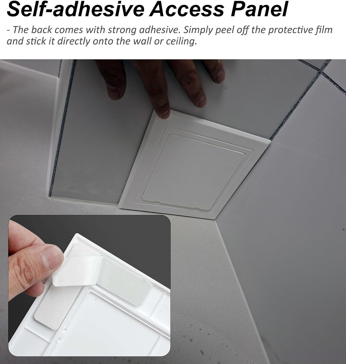 Self-Adhesive Plastic Access Panel, Snap-Fit Inspection Door for Walls & Ceilings, Small Bathroom Wall Hole Cover Hide Unsightly Holes(380x380mm(15x15))