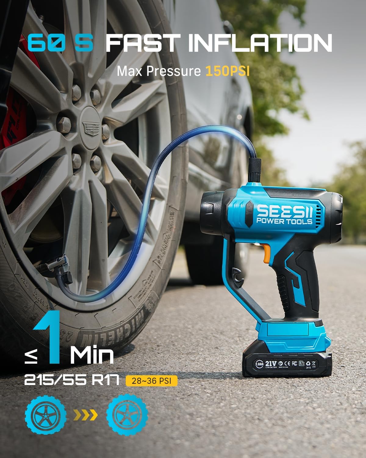SEESII Compresseur pneus double batterie 150 PSI sans fil LED